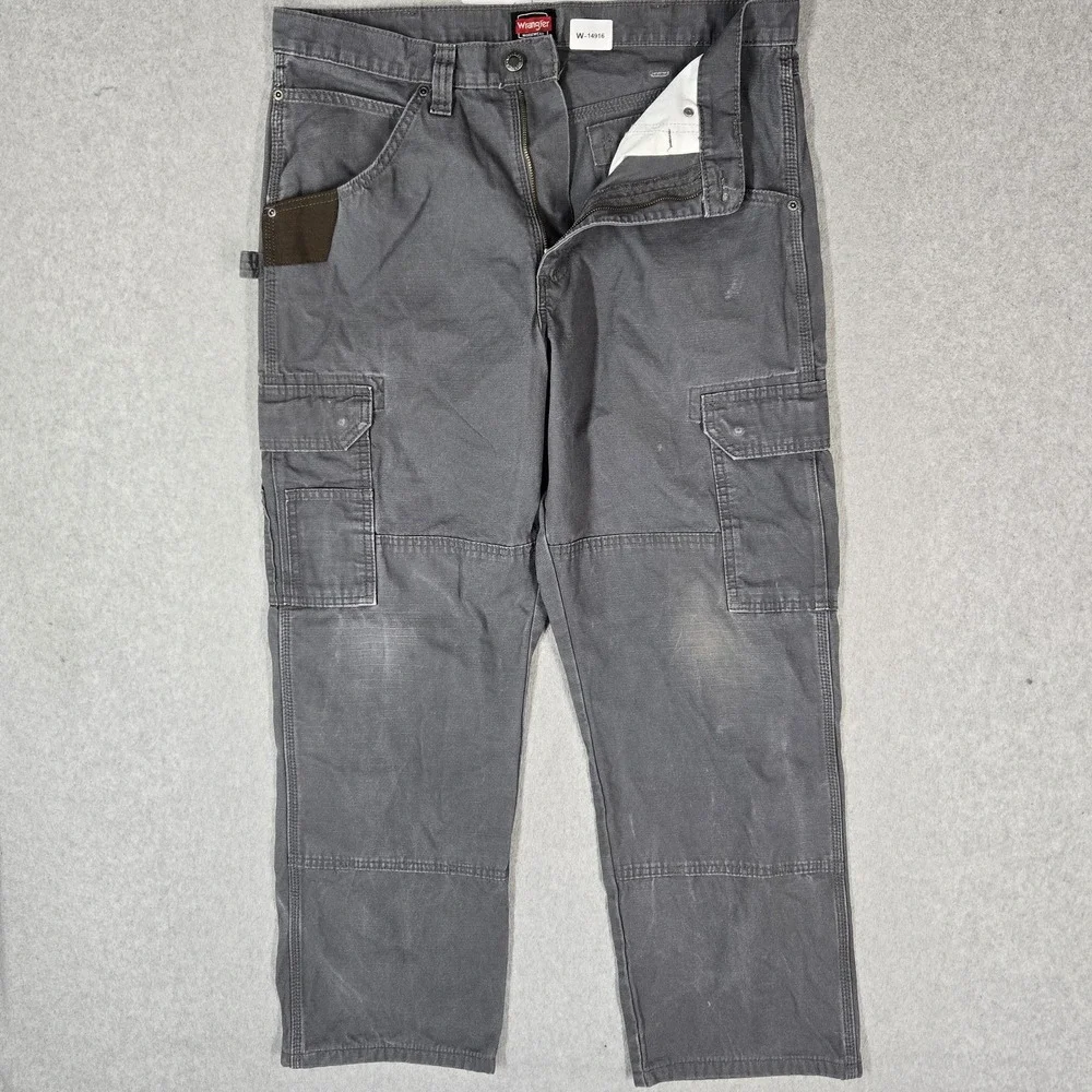 Wrangler Men Pants 34 Gray Cargo Ripstop Work Utility Straight 30